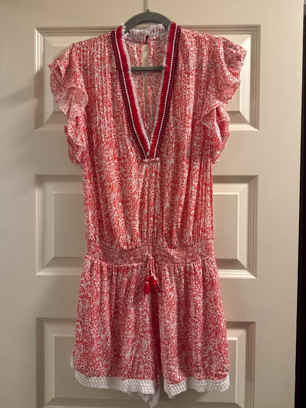 Poupette St Barth Red White Paisley Shorts Jumper Romper Size S